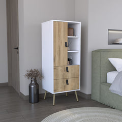 Dresser 52 inchH Stylish Bedroom Storage Solution with 3 Open Shelves, 2 Drawers, and 1 Door, White / Macadamia