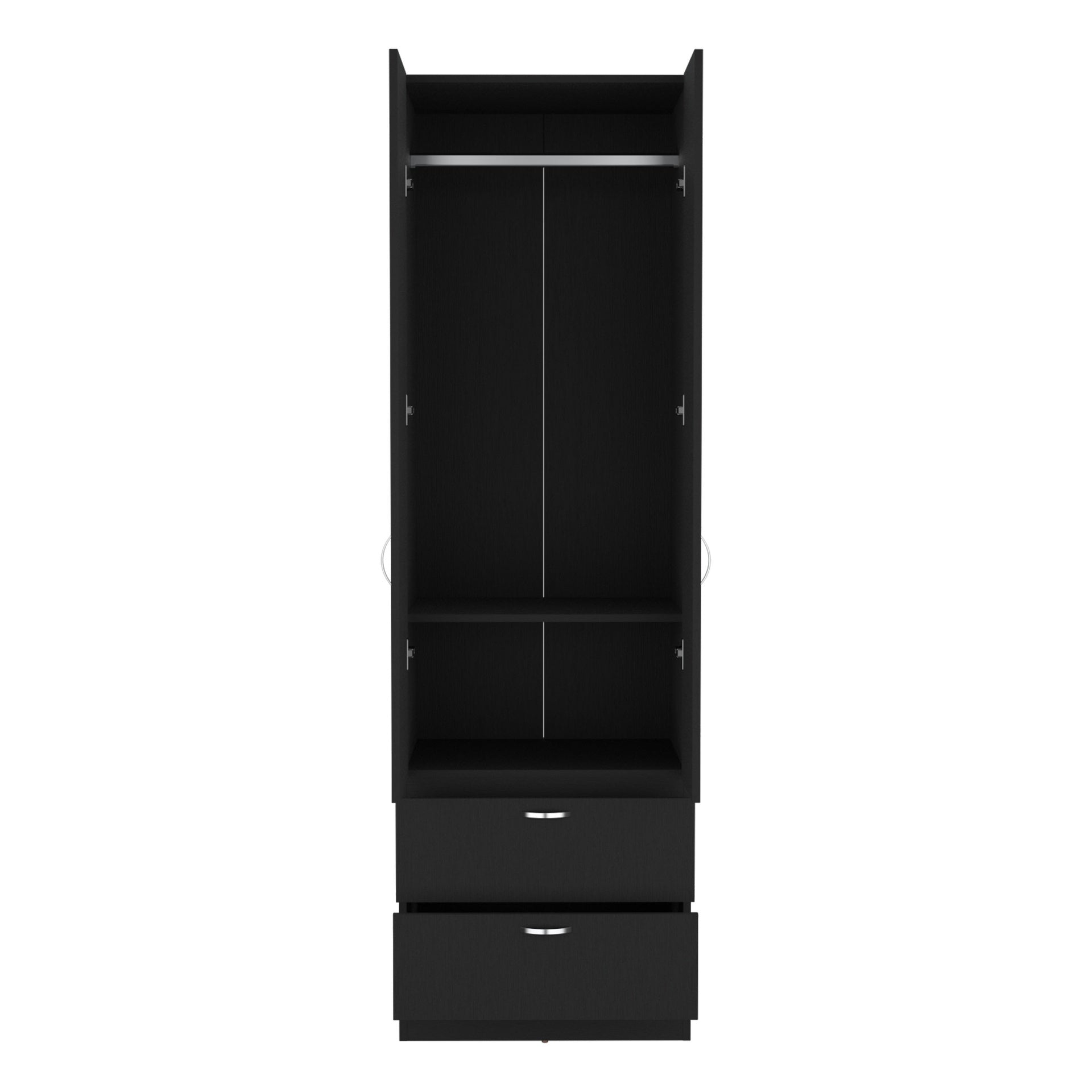 Armoire Wardrove 76" H, Hanging Rod, 2 Drawers, 1 Shelf, Black