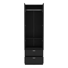 Armoire Wardrove 76" H, Hanging Rod, 2 Drawers, 1 Shelf, Black