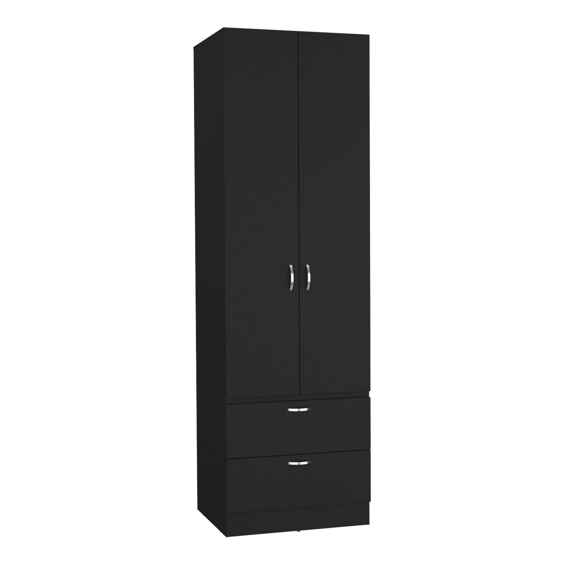 Armoire Wardrove 76" H, Hanging Rod, 2 Drawers, 1 Shelf, Black
