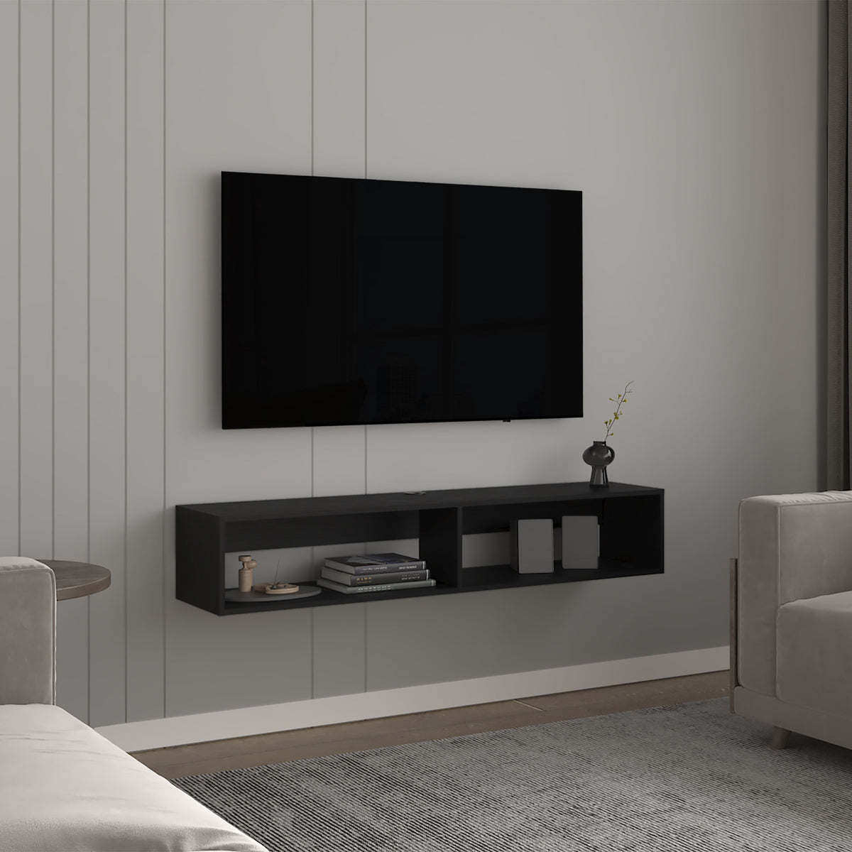 TV Stand 10.4" H, with 2 Shelves, Black