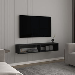 TV Stand 10.4" H, with 2 Shelves, Black