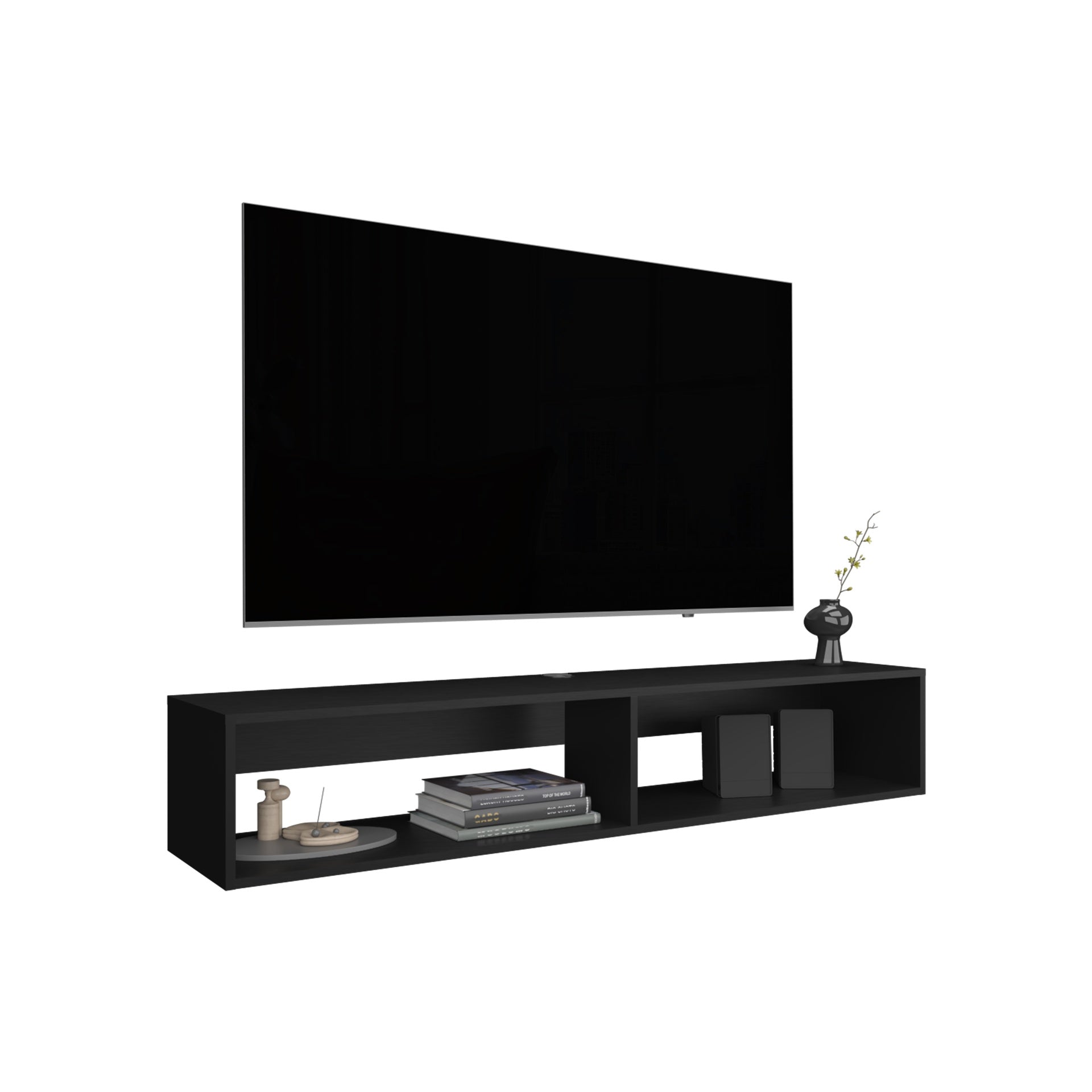 TV Stand 10.4" H, with 2 Shelves, Black