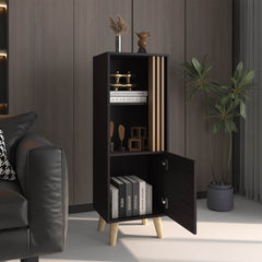Storage Cabinet, 1 Door, 2 Shelves, Black / Natural Oak