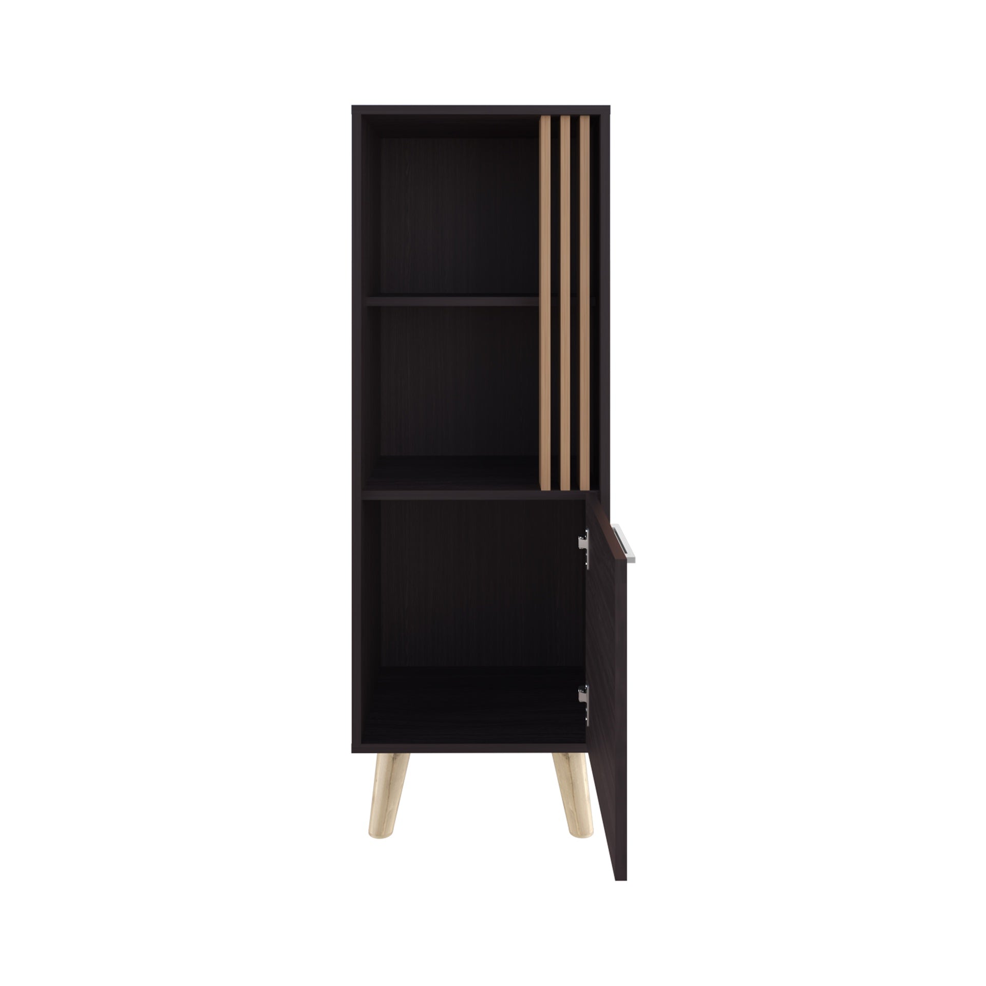 Storage Cabinet, 1 Door, 2 Shelves, Black / Natural Oak