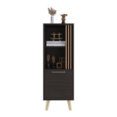 Storage Cabinet, 1 Door, 2 Shelves, Black / Natural Oak