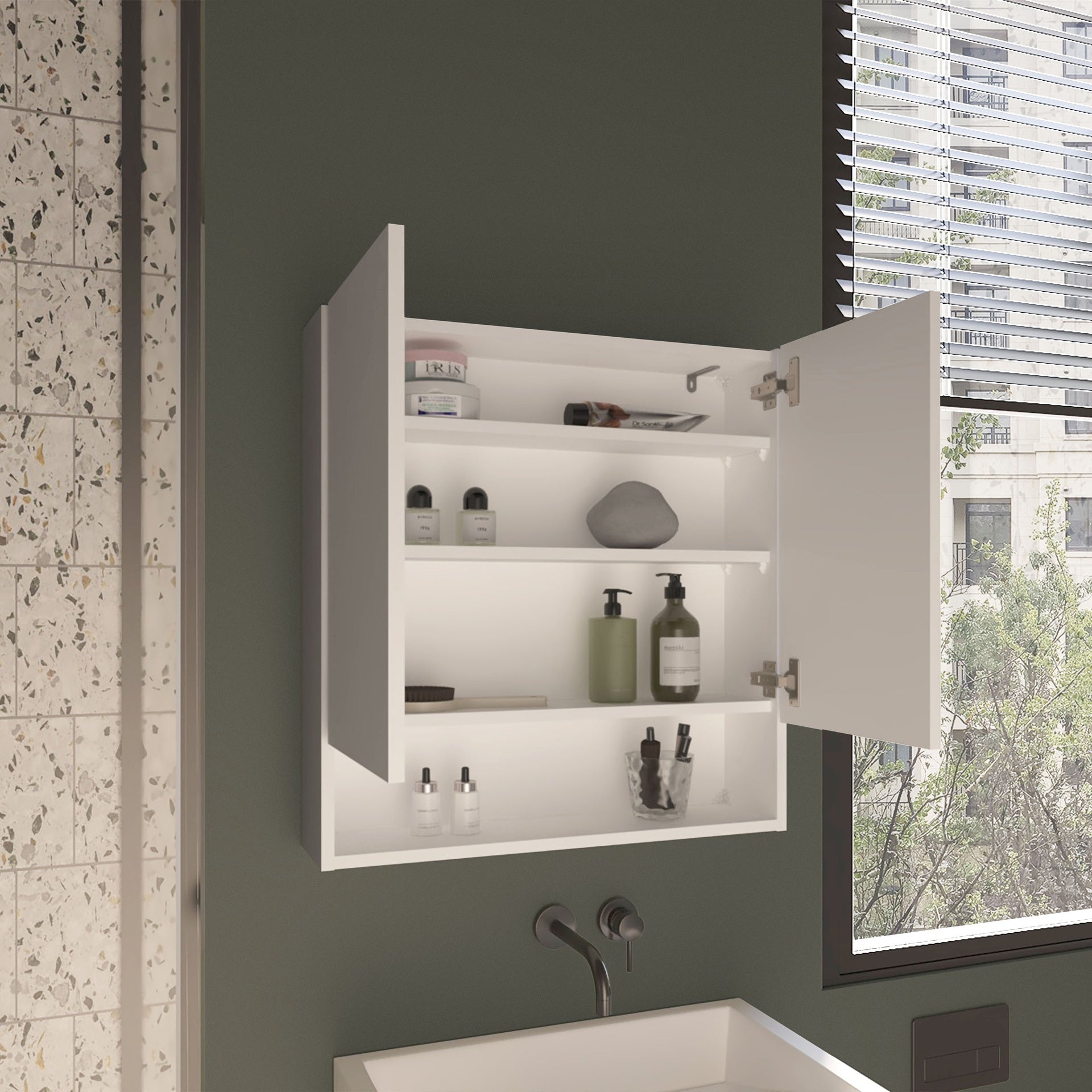 Medicine Cabinet, 2 Doors, 4 Shelves, White