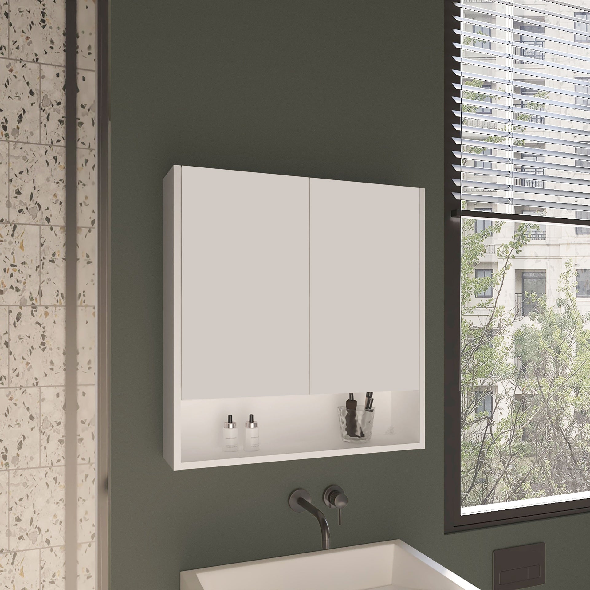 Medicine Cabinet, 2 Doors, 4 Shelves, White