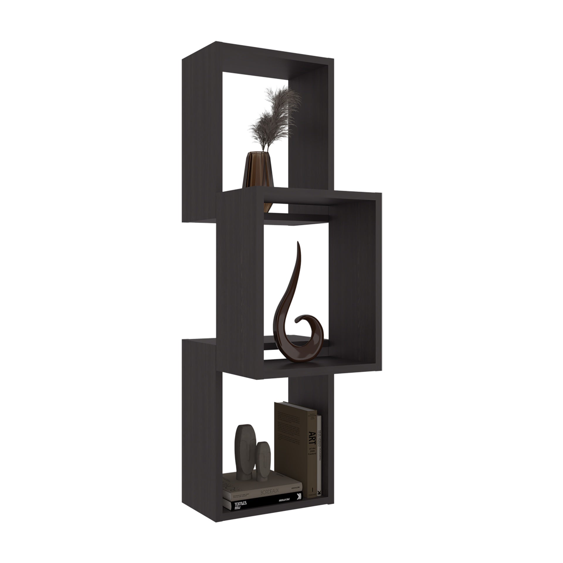 Wall Shelf, 3 Shelves, Black Wengue