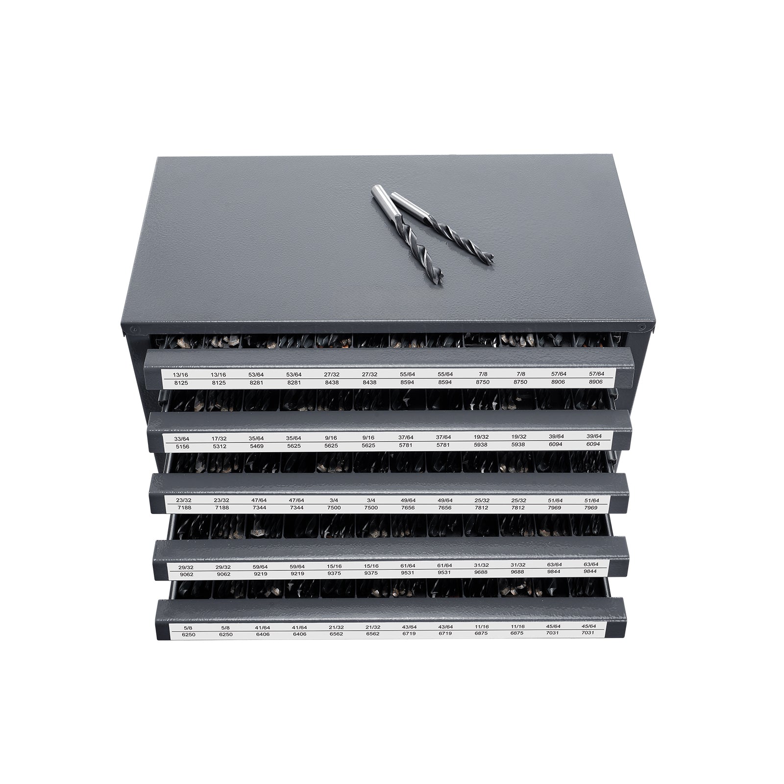 Drill Bit Dispenser Cabinet, Five-Drawer Drill Bit Organizer Cabinet for 33/64" to 63/64" Steel Drill Dispenser Organizer Cabinet with Labels, Stackable Drill Dispenser for Drill Bit Storage