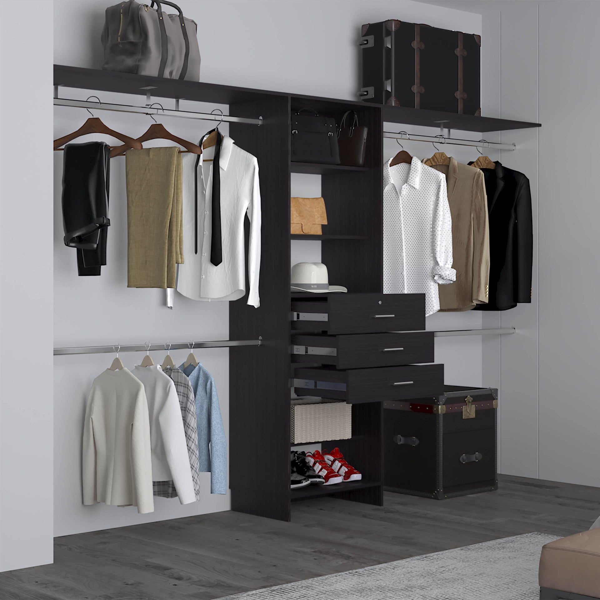 Closet System, 3 Drawers, 5 Shelves