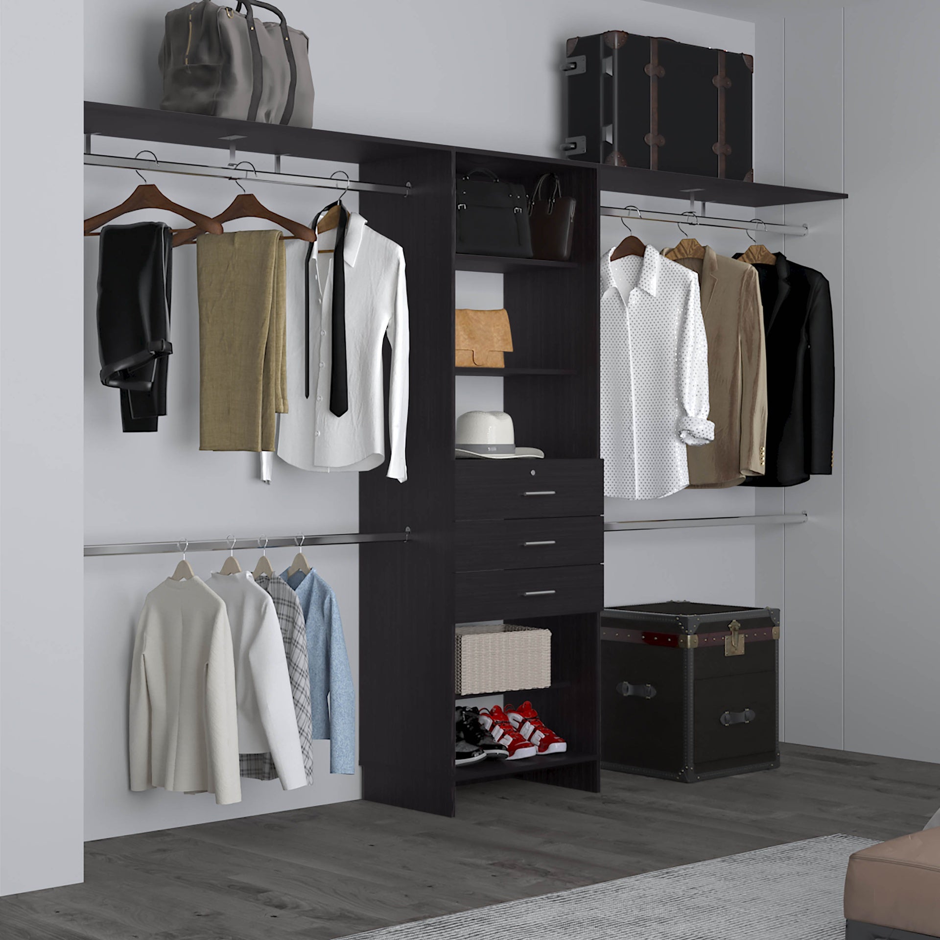Closet System, 3 Drawers, 5 Shelves