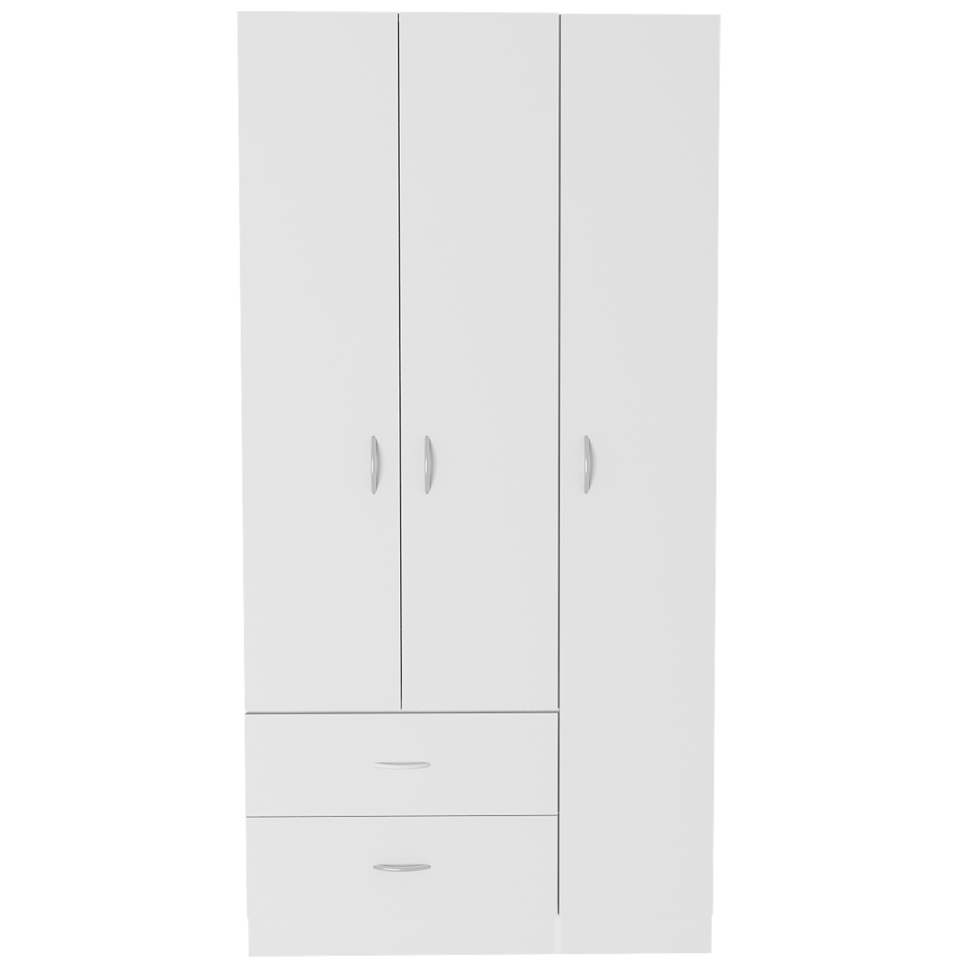 Bosko 3 Doors Armoire, Two Drawers, Metal Rod, White -Bedroom