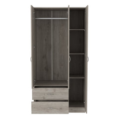 Bosko 3 Doors Armoire, Two Drawers, Metal Rod, Light Gray -Bedroom