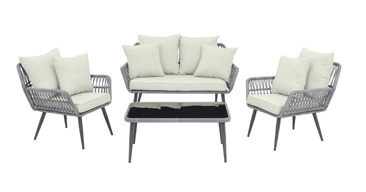 4-Piece Conversation Set in Gray and Cream