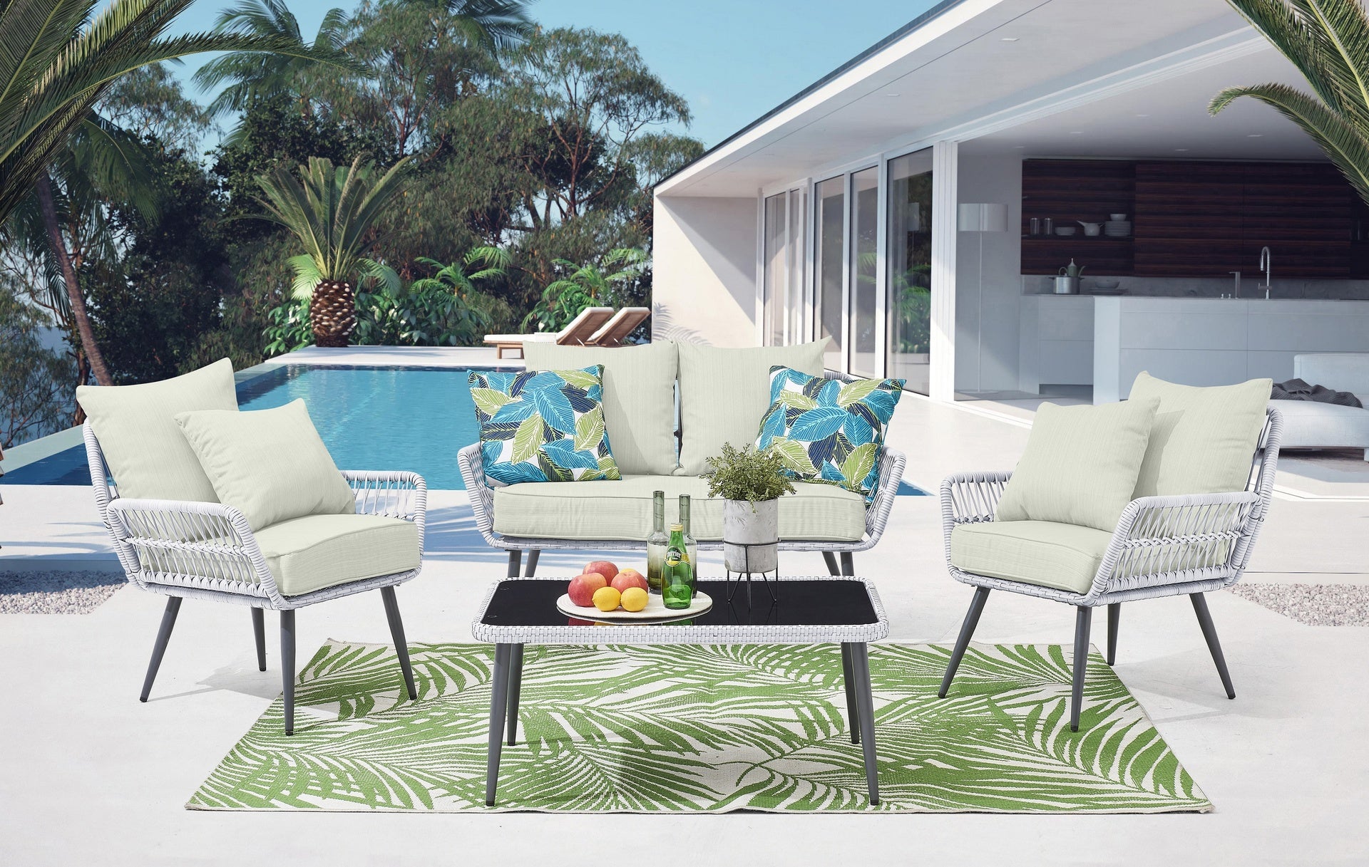 4-Piece Conversation Set in Gray and Cream