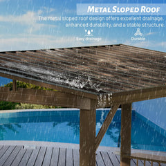 6.5x12FT Hardtop Grill Gazebo, Outdoor BBQ Gazebo with 2 Side Shelves and Sloping Galvanized Steel Roof, Metal Permanent Grill Canopy with Ceiling Hooks for Patio, Lawn, Backyard, Deck, Brown