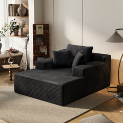 64.96-inch Indoor Recliner, Extra Large Upholstered Sofa Bed, Modern Deep-Seat Sofa, Comfortable Corduroy Sleep Bed, Suitable for Living Room and Bedroom, No Assembly Required (Black)