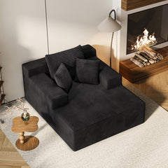 64.96-inch Indoor Recliner, Extra Large Upholstered Sofa Bed, Modern Deep-Seat Sofa, Comfortable Corduroy Sleep Bed, Suitable for Living Room and Bedroom, No Assembly Required (Black)
