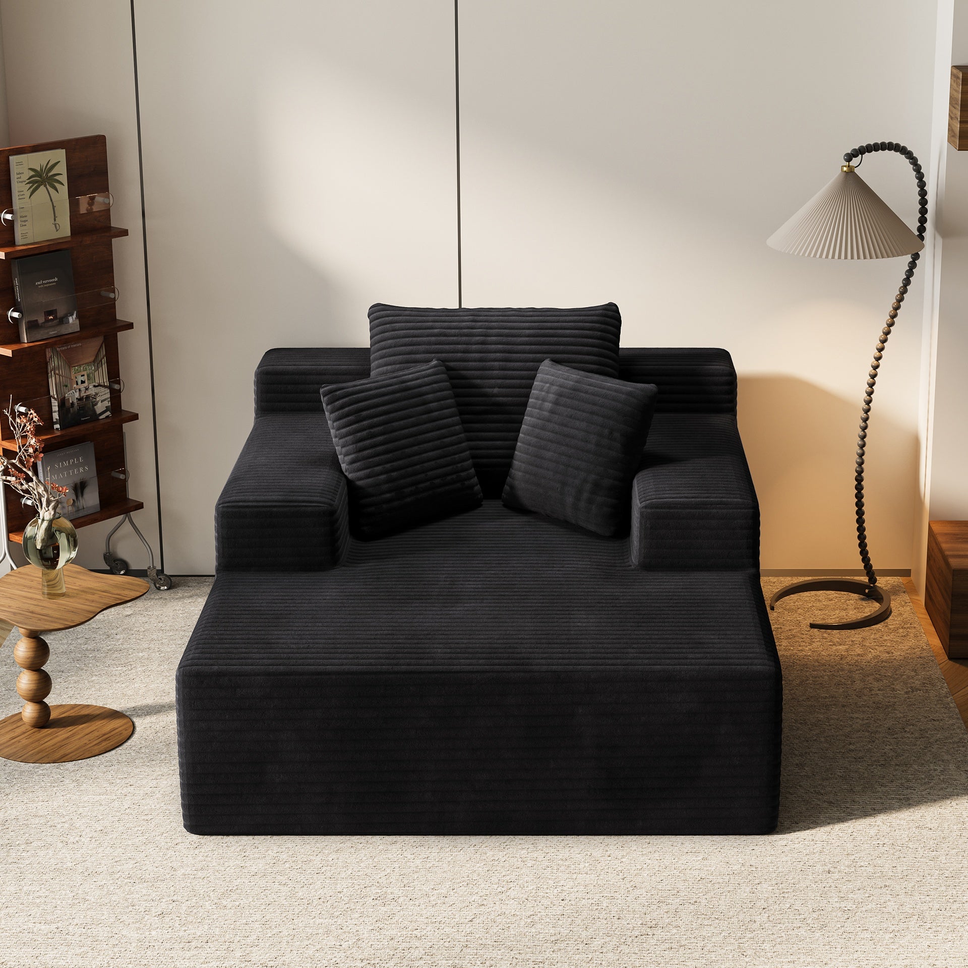 64.96-inch Indoor Recliner, Extra Large Upholstered Sofa Bed, Modern Deep-Seat Sofa, Comfortable Corduroy Sleep Bed, Suitable for Living Room and Bedroom, No Assembly Required (Black)