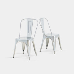 Set of 2 High Gloss Silver Industrial Metal Dining Chairs 18 Inch Seat Height Stackable Indoor Outdoor, Lightweight Easy-Clean Surface, Easy Assembly, Durable Modern Design, For Kitchen Cafe Bar