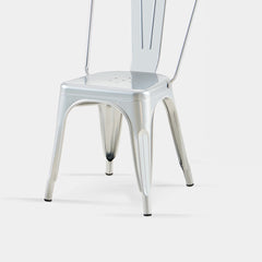 Set of 2 High Gloss Silver Industrial Metal Dining Chairs 18 Inch Seat Height Stackable Indoor Outdoor, Lightweight Easy-Clean Surface, Easy Assembly, Durable Modern Design, For Kitchen Cafe Bar