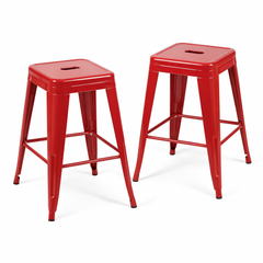 24 Inch Counter Height Stool, Backless Metal Bar Stools Set of 2, Non-Stackable, Detachable & Easy Assembly, Space-Saving Design for Kitchen Island/Bar/Café/Dining Room (Red)