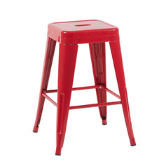 24 Inch Counter Height Stool, Backless Metal Bar Stools Set of 2, Non-Stackable, Detachable & Easy Assembly, Space-Saving Design for Kitchen Island/Bar/Café/Dining Room (Red)
