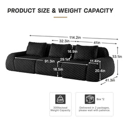 114" Modern Modular Sectional Sofa for Living Room,Flannelette Fabric,Oversized 3-Seater Couch,,Deep Seat,Deep Seat,Boneless sofa,Buckle connection,Anti-slip Design,No Assembly,Black