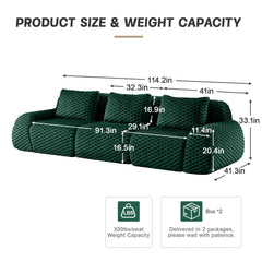 114" Modern Modular Sectional Sofa for Living Room,Flannelette Fabric,Oversized 3-Seater Couch,,Deep Seat,Deep Seat,Boneless sofa,Buckle connection,Anti-slip Design,No Assembly,Green
