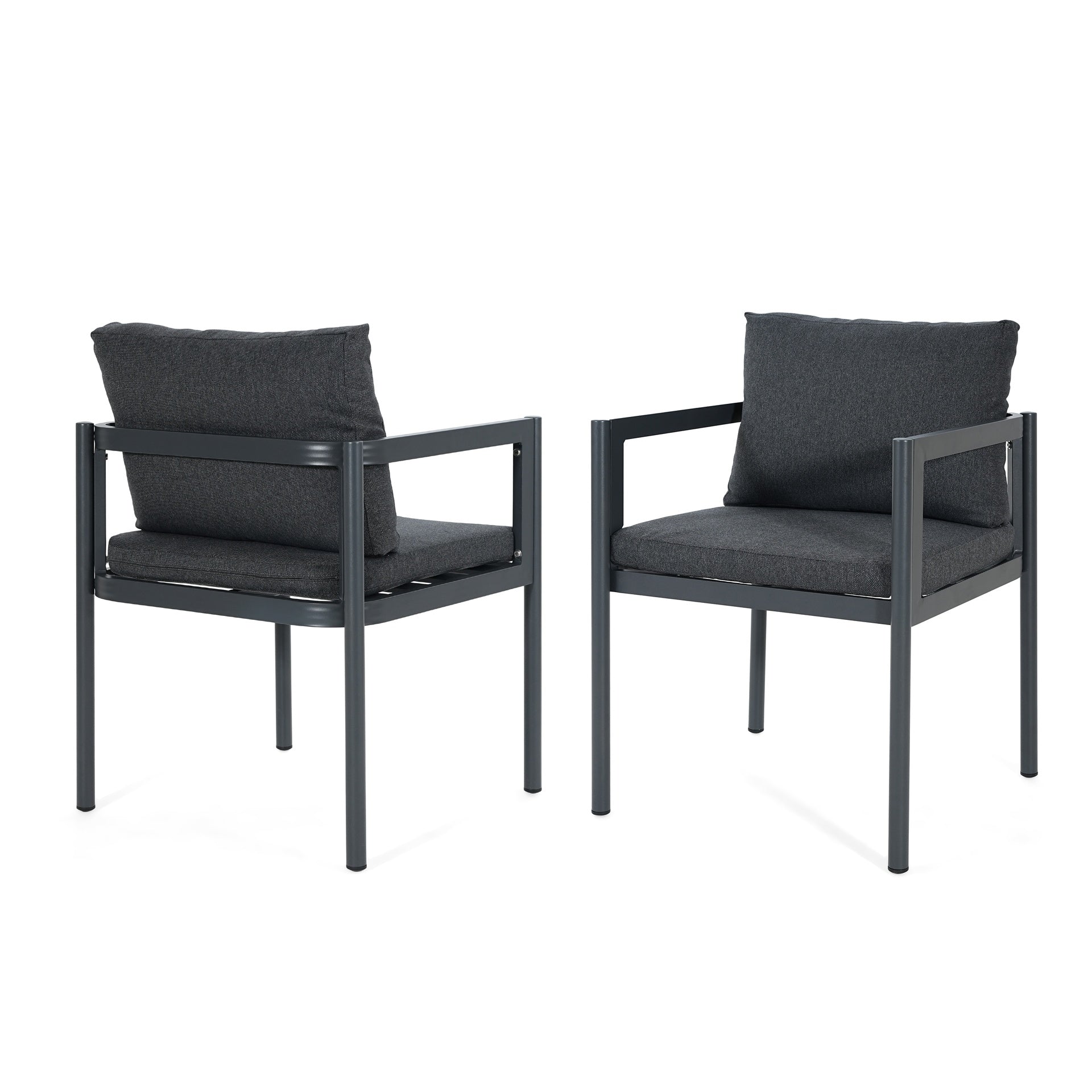 Outdoor Dining Chair Set of 2, All-Weather Grey Aluminum Frame Patio Chairs with Grey Fabric Cushions, 300lbs