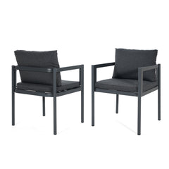Outdoor Dining Chair Set of 2, All-Weather Grey Aluminum Frame Patio Chairs with Grey Fabric Cushions, 300lbs