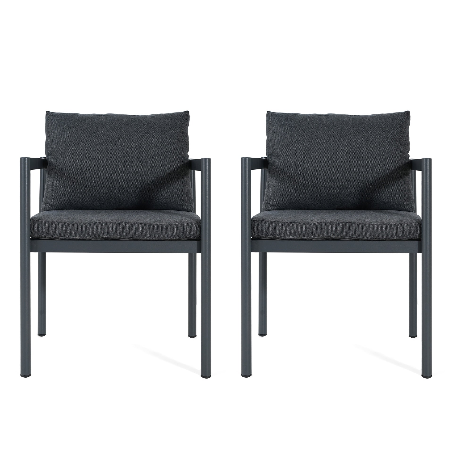 Outdoor Dining Chair Set of 2, All-Weather Grey Aluminum Frame Patio Chairs with Grey Fabric Cushions, 300lbs