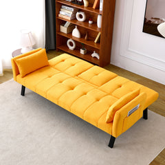70-inch multi-functional cotton and linen sofa bed: foldable + cup holder + side storage, instantly switch between living room and bedroom