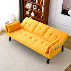 70-inch multi-functional cotton and linen sofa bed: foldable + cup holder + side storage, instantly switch between living room and bedroom