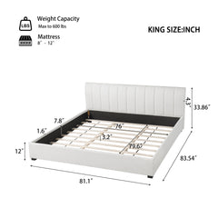 King Size Upholstered Bed Frame With Linen Fabric, Thick Headboard And Solid Wood Legs, Beige
