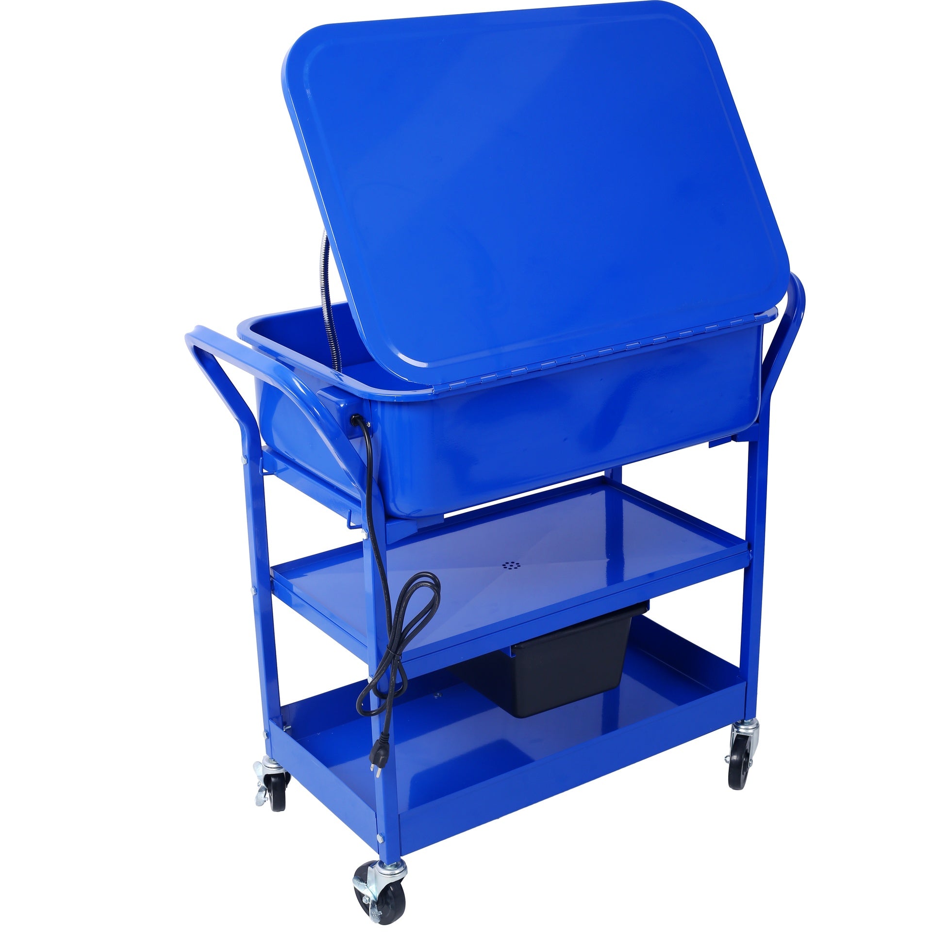 Mobile Parts Washer, 20 Gallon Capacity Portable Parts Cleaner for Use with Water Based Cleaning Solutions, Heavy Duty 20 Gauge Steel, 325 GPH Pump Power, with Drain Tray