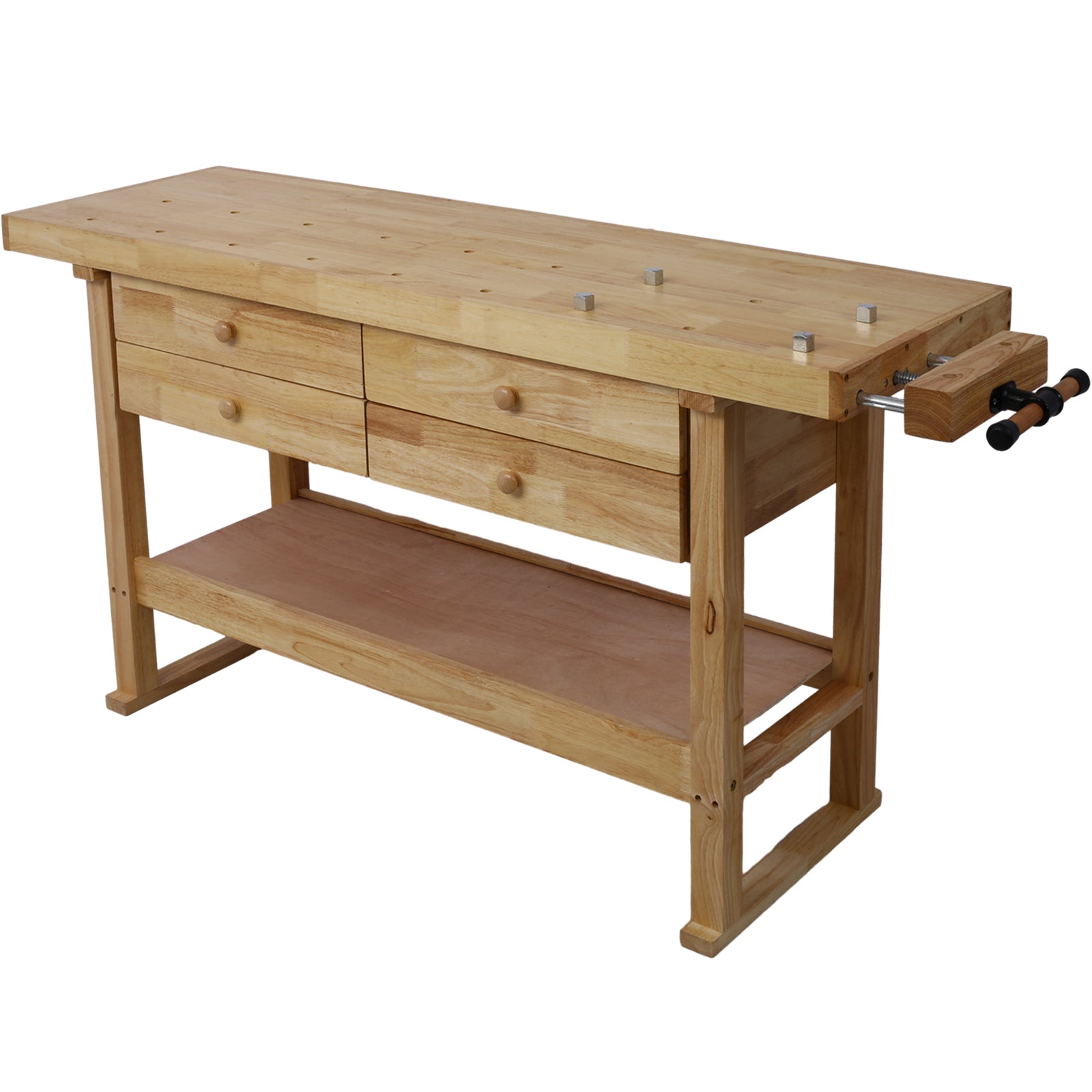60in Workbench with 4 Drawers Wooden Workbench for Garage Workshop and Home, with Rapid Action Woodworking Vise 9 Inch Jaw Width Made with Heavy-Duty Cast Iron ,GRAY