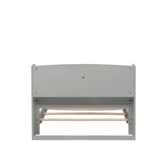 Twin Pine Wood Bed with  Bookcase Headboard ,LED Motion Sensor Light,  Guardrails,Grey