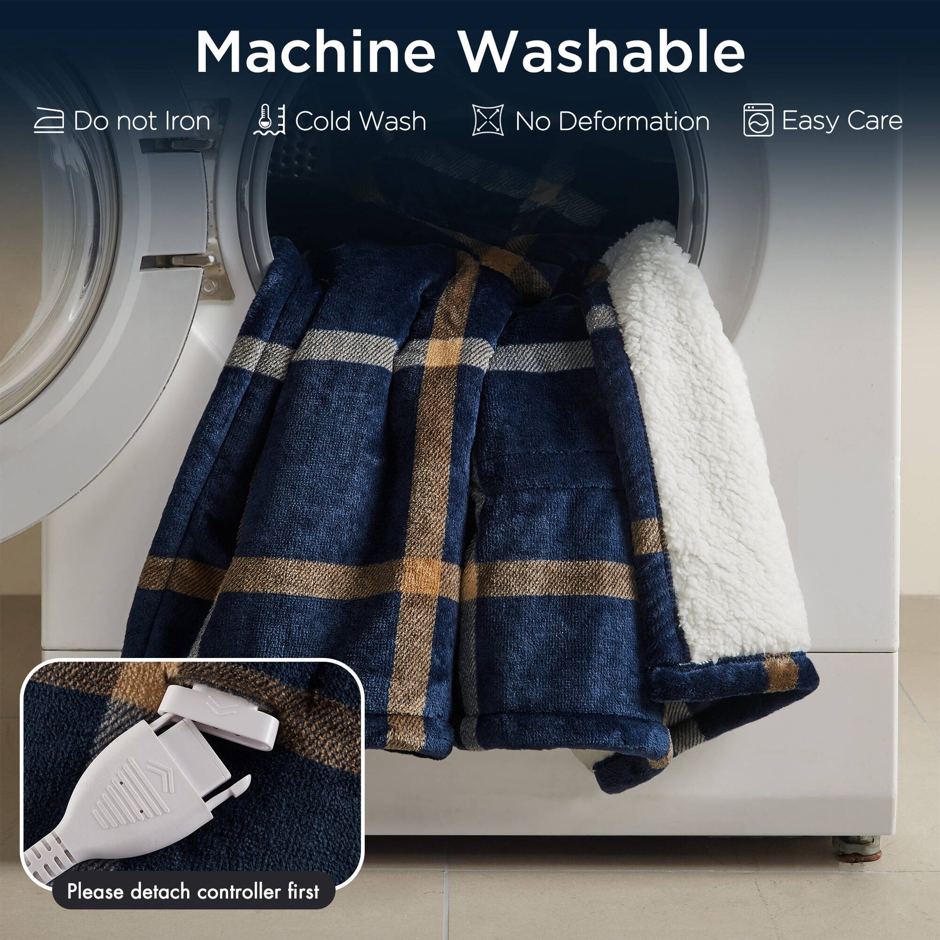 1-Piece 50x60" Heated Throw,Navy Plaid