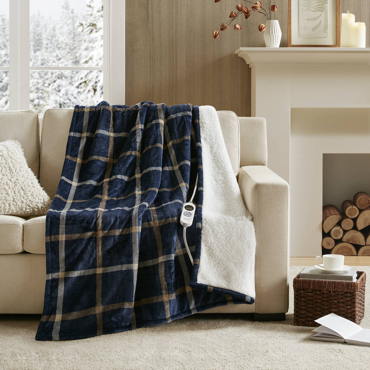 1-Piece 50x60" Heated Throw,Navy Plaid