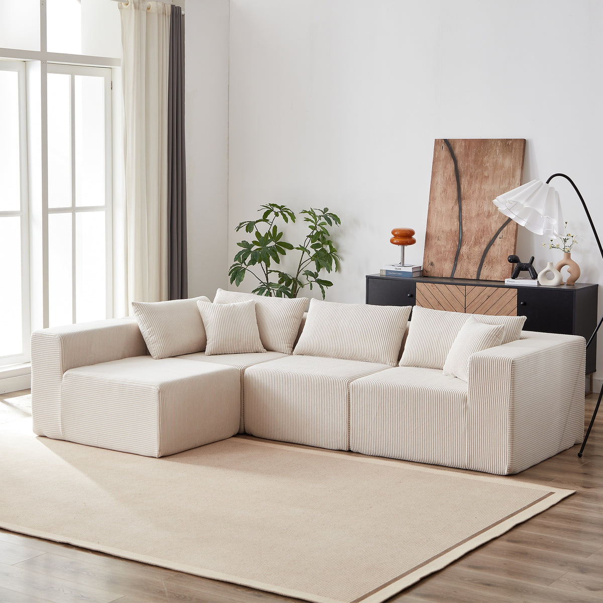 104-Inch Corduroy  Modular L Shaped Sectional Sofa,Luxury Floor Couch Set,Upholstered Indoor Furniture,Foam-Filled Compressed Sofa for Living Room,Bedroom,4 PC Free Combination