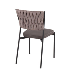 Braided Tania Contemporary Chair in Black Metal, Grey Faux Leather, and Light Brown Fabric by LumiSource - Set of 2