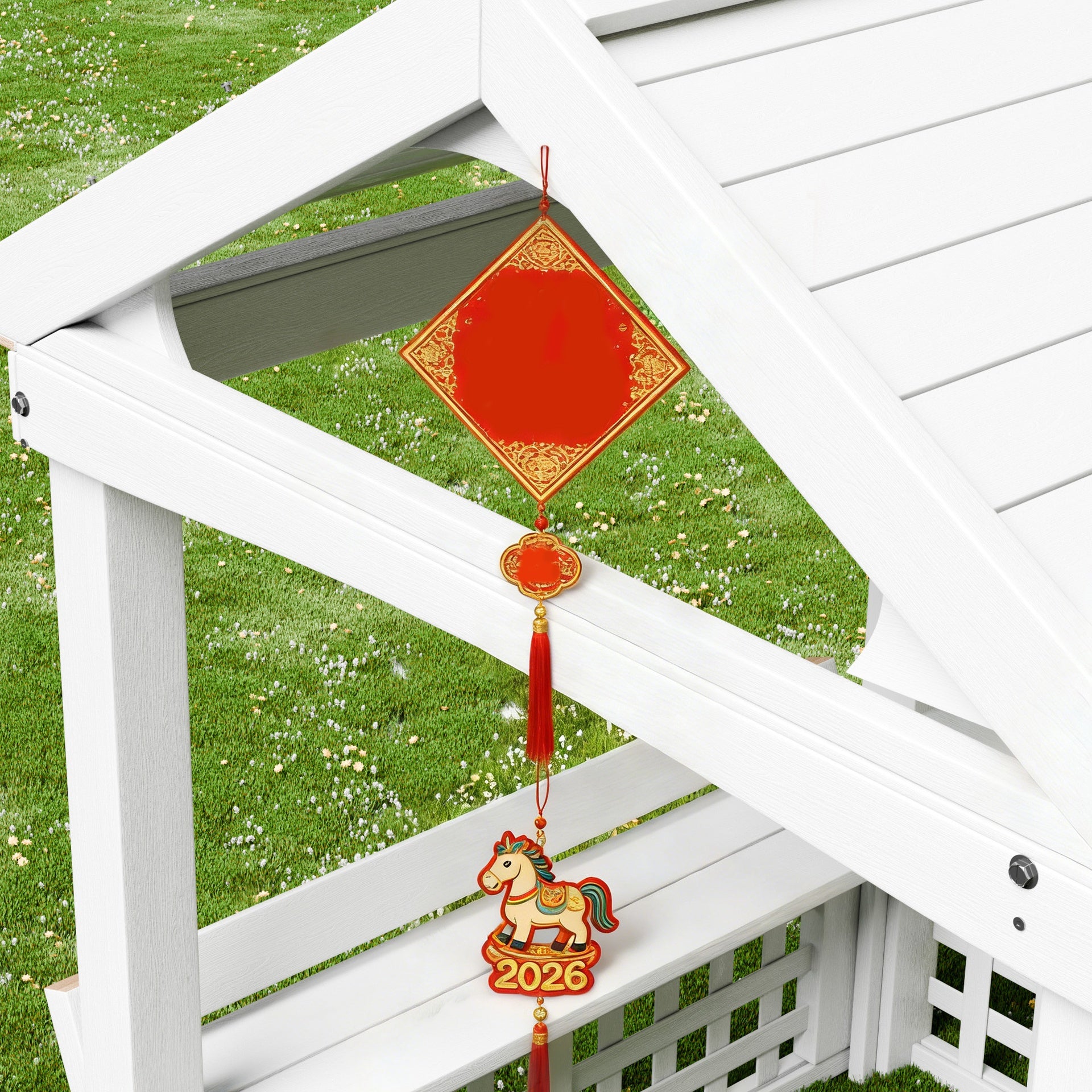 Modern Outdoor Wooden Playhouse for Children Waterproof Design with Comfortable Bench and Attractive Door for Christmas Day