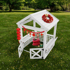 Modern Outdoor Wooden Playhouse for Children Waterproof Design with Comfortable Bench and Attractive Door for Christmas Day