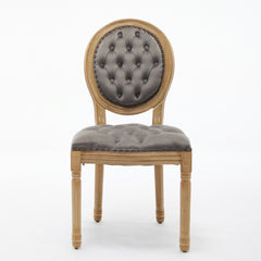French Style Solid Wood Frame Antique Painting,Hand-pulled buckle decoration Velvet artificial leather Dining Chair with Nailhead Trim ,Wood Legs,Steel Spring inner,Set of 2,Gray,SW1739GY