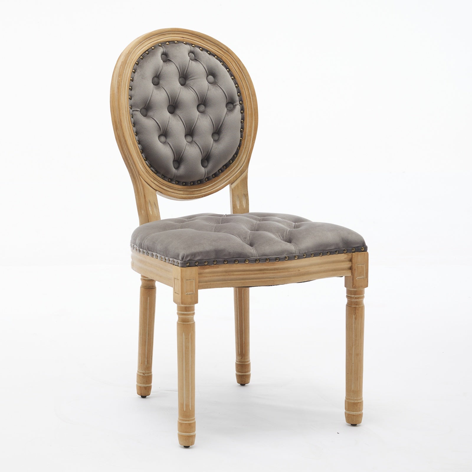 French Style Solid Wood Frame Antique Painting,Hand-pulled buckle decoration Velvet artificial leather Dining Chair with Nailhead Trim ,Wood Legs,Steel Spring inner,Set of 2,Gray,SW1739GY