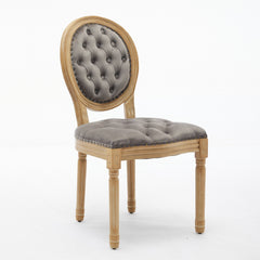 French Style Solid Wood Frame Antique Painting,Hand-pulled buckle decoration Velvet artificial leather Dining Chair with Nailhead Trim ,Wood Legs,Steel Spring inner,Set of 2,Gray,SW1739GY