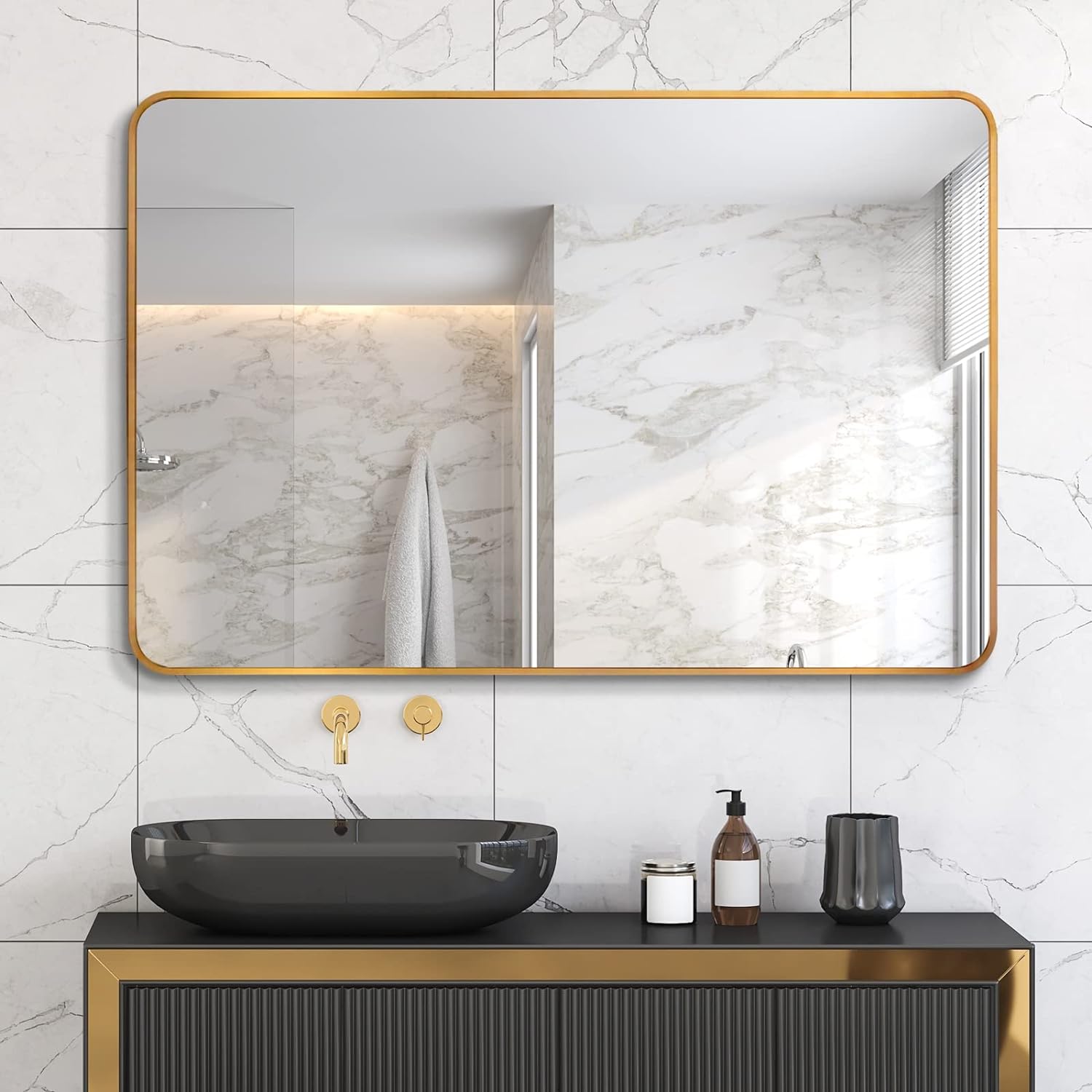30x40 Inch Gold Metal Framed Rectangular Bathrrom Mirror for Wall.(W2203134113)