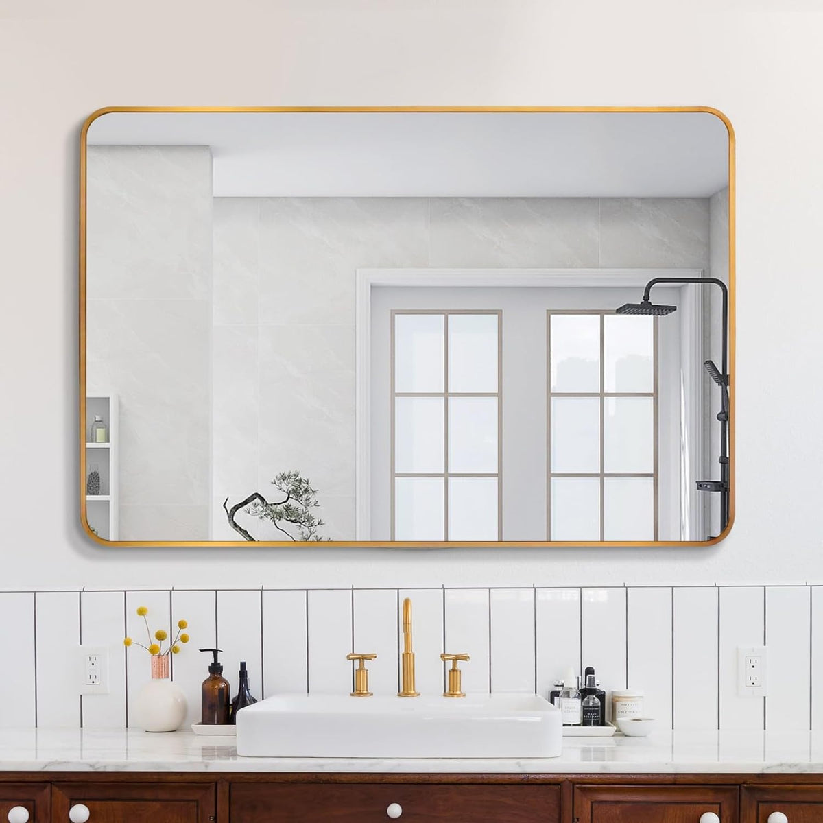 30x40 Inch Gold Metal Framed Rectangular Bathrrom Mirror for Wall.(W2203134113)